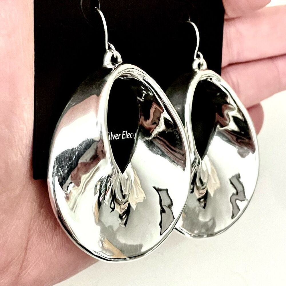 Nwt Gorgeous E&L Made In Israel Sterling Silver Electroform Dangle Hoop Earrings